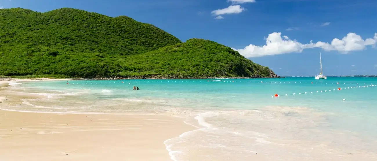 Anse Marcel beach and boats on french side of St Martin Sint Maarten Caribbean