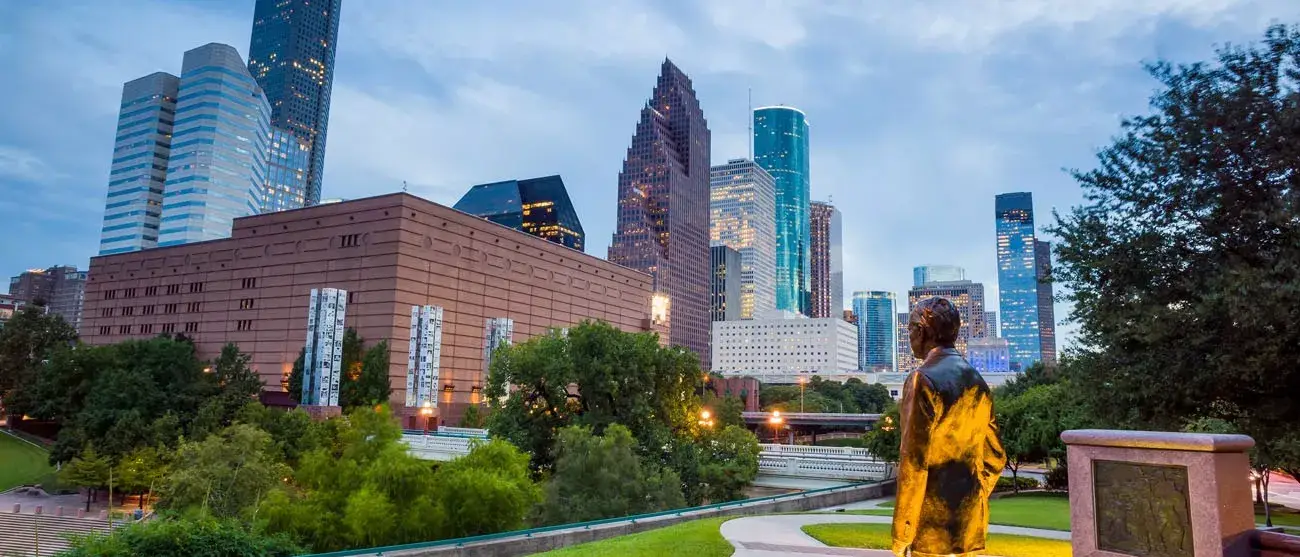 View of downtown Houston,Texas at twilight with skyscraper