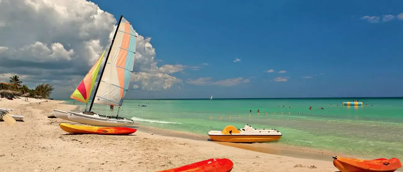 Kayaks and catamarans at the beautiful beach of Varadero in Cuba 