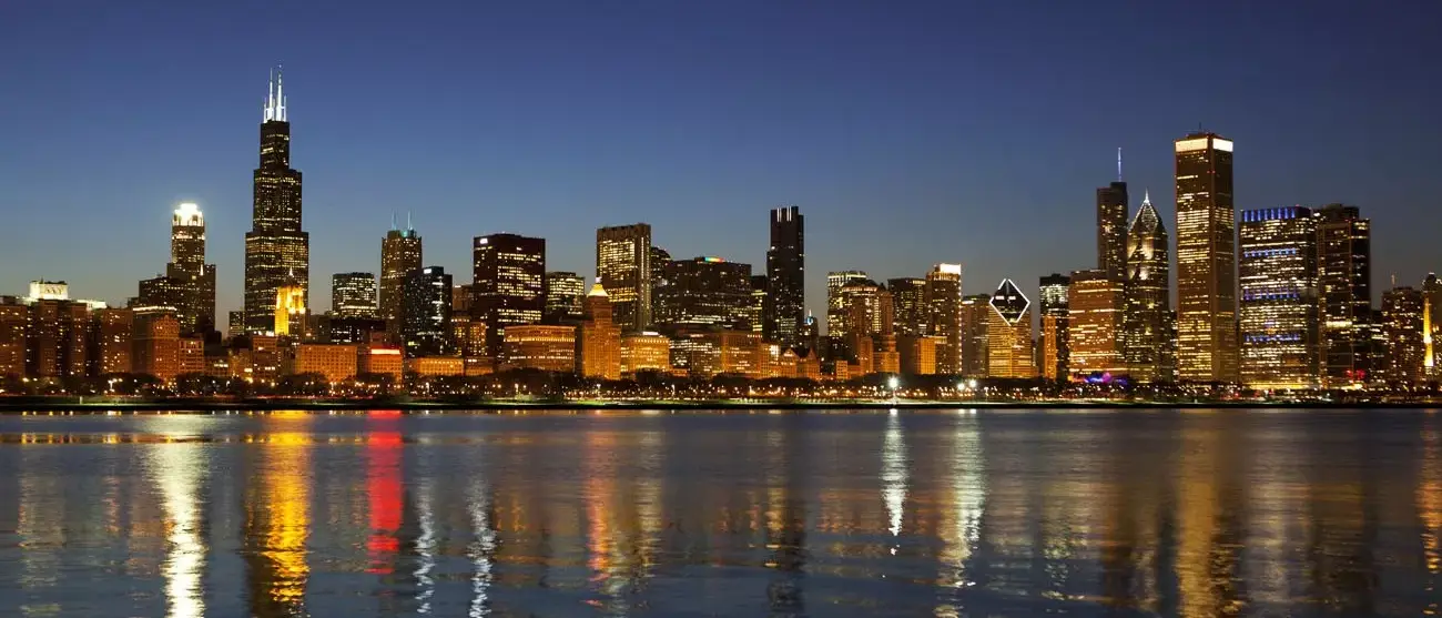 Partial view Chicago Skyline at dusk