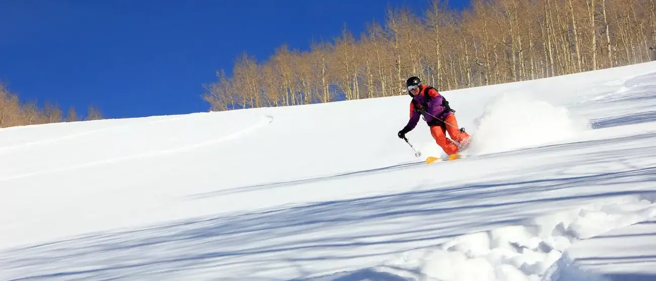 Skiing powder with aspens in the background, Aspen
