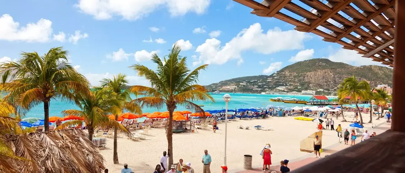 Tourists on Great Bay Beach in St. Maarten
