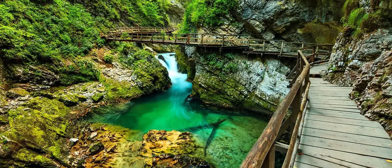 Vintgar Gorge e trajeto de madeira, Bled, Eslovénia