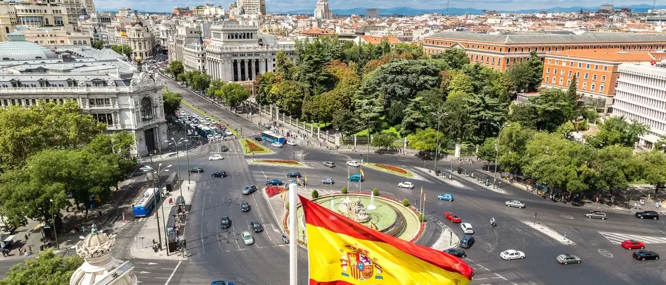 Vista aérea de Cibeles fonte na Plaza de Cibeles, em Madrid