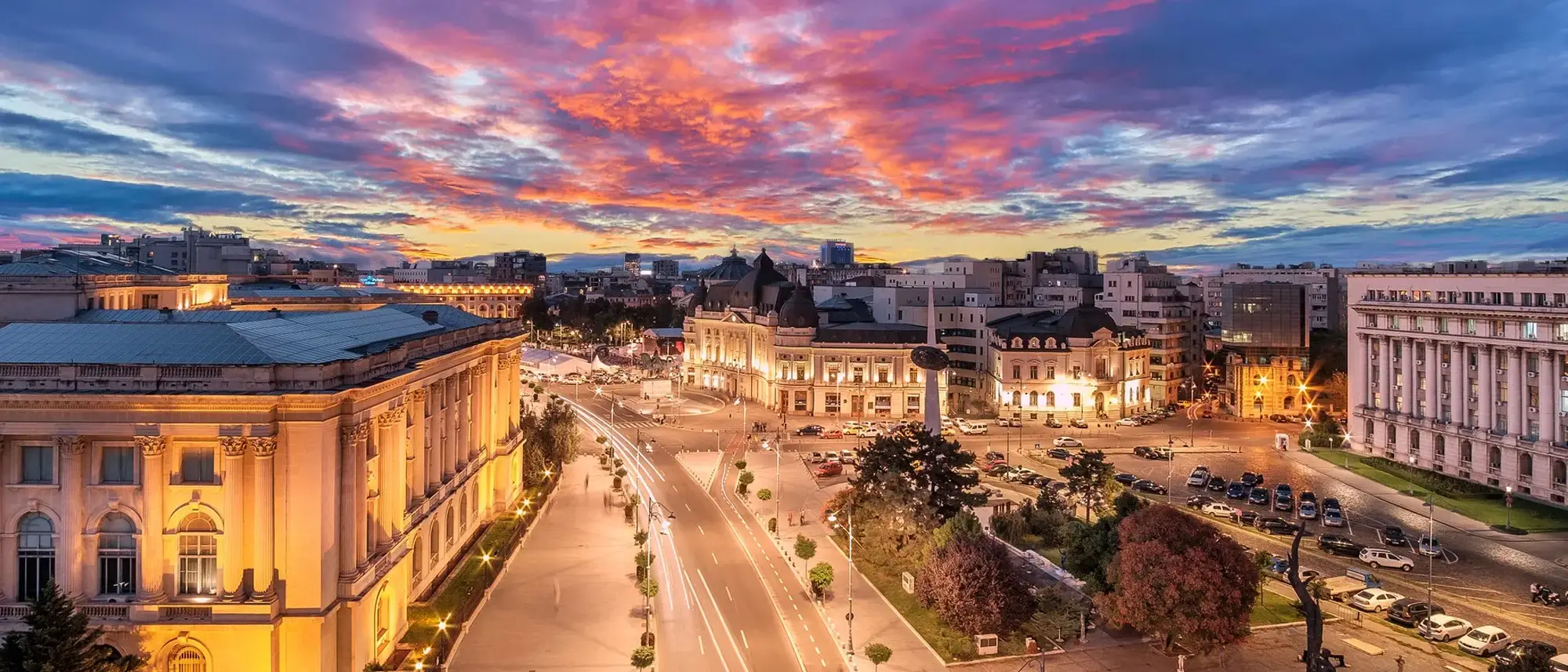 Praça da Revolução, Bucareste a noite, Romênia