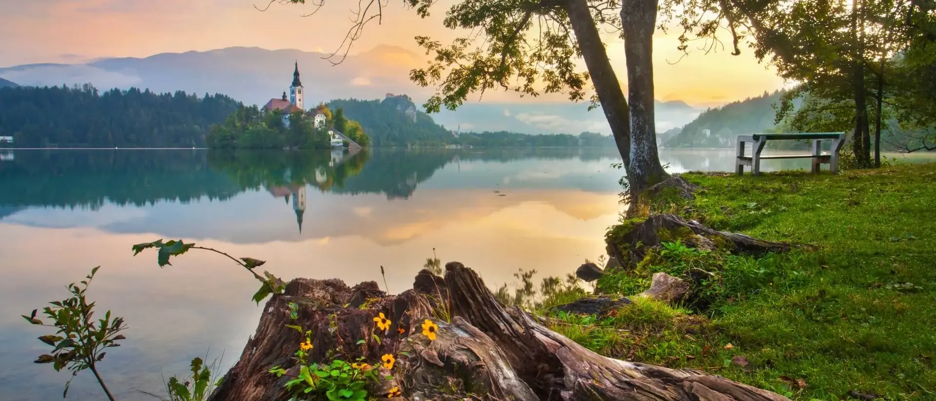 Lago Bled ao por do sol, Eslovênia