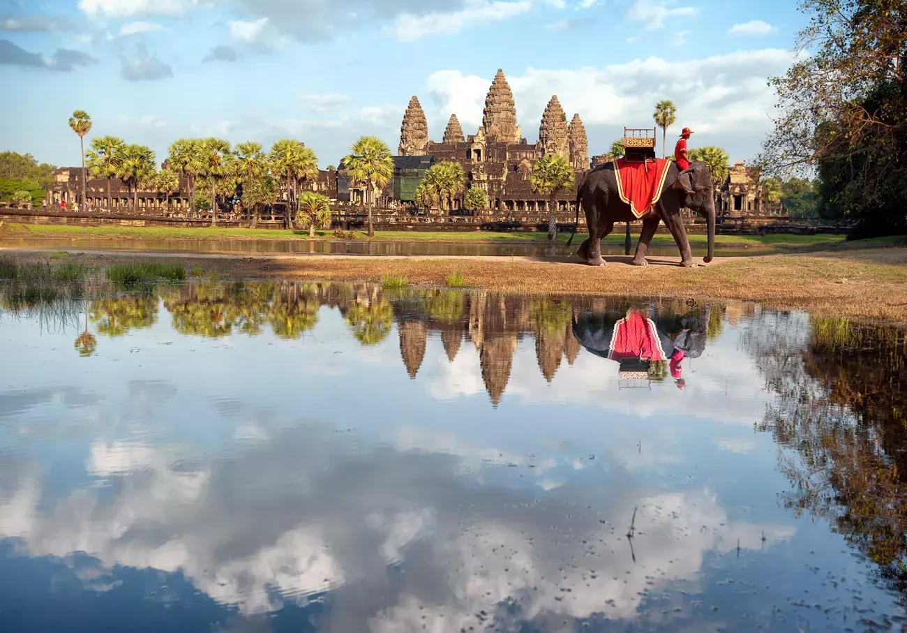 Angkor wat khmer templo fotografia de paisagem com elefante.
